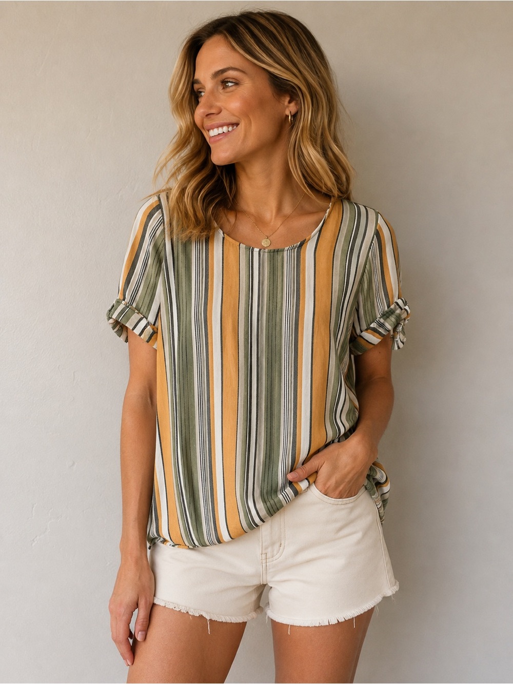 Striped Short Sleeve Women’s Top Medium